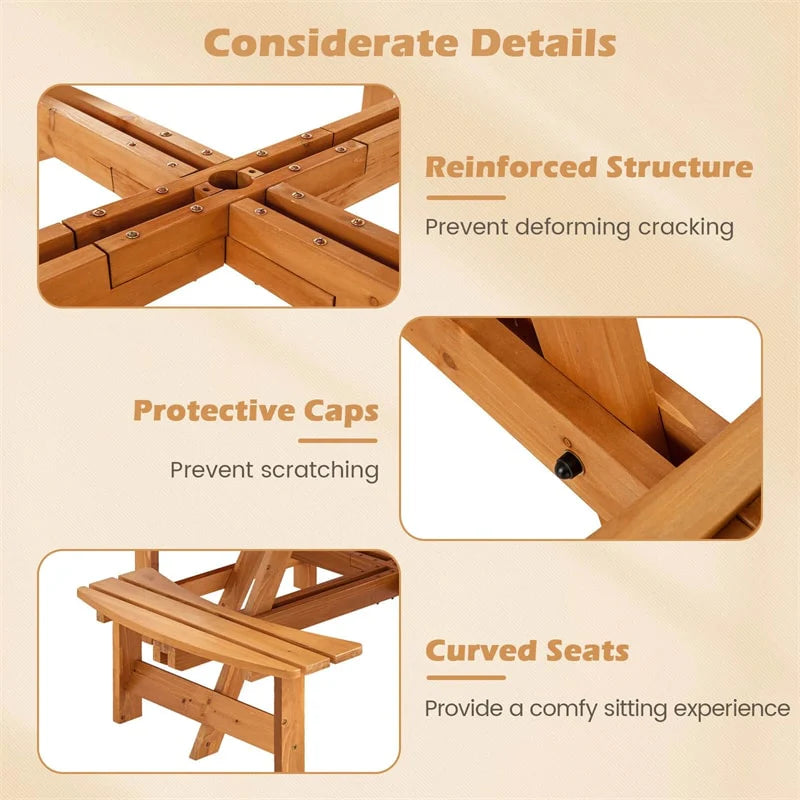 8-Person Round Wood Picnic Table Set with 4 Built-in Benches & 2" Umbrella Hole, Holds 2420 LBS - Product image 20