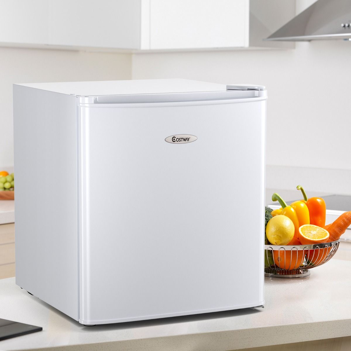 48L Mini Fridge, 2 levels and bottle holder, vegetable drawer, Silent 230V, 46 x 44 x 49 cm, White -