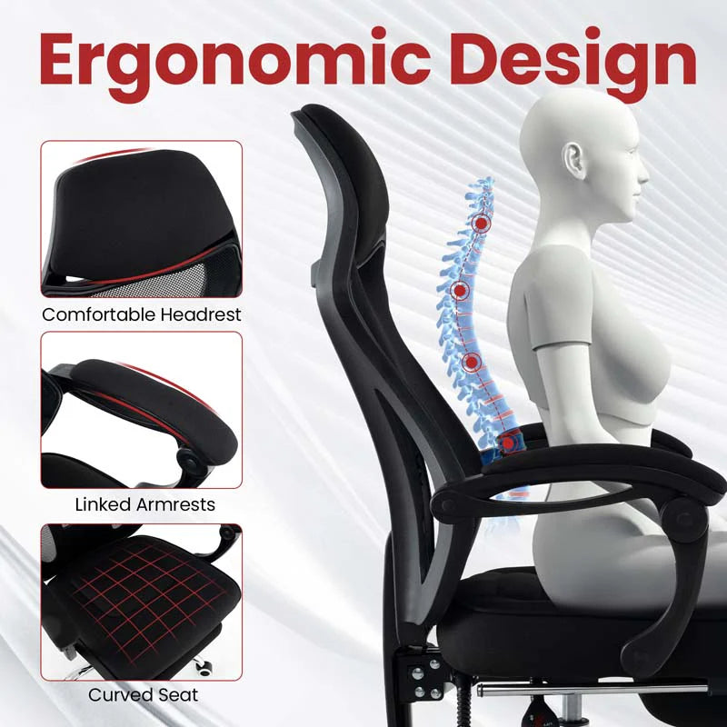 Mesh Office Chair Ergonomic Desk Chair with Footrest and Tilting Backrest - Product image 5