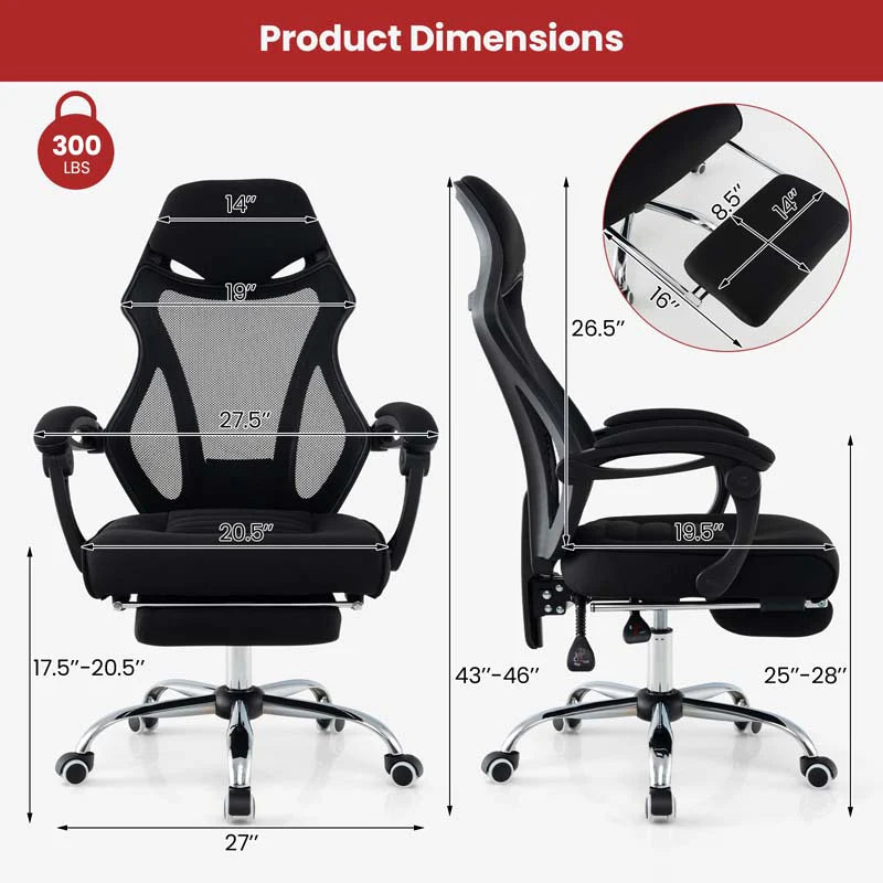 Mesh Office Chair Ergonomic Desk Chair with Footrest and Tilting Backrest - Product image 10