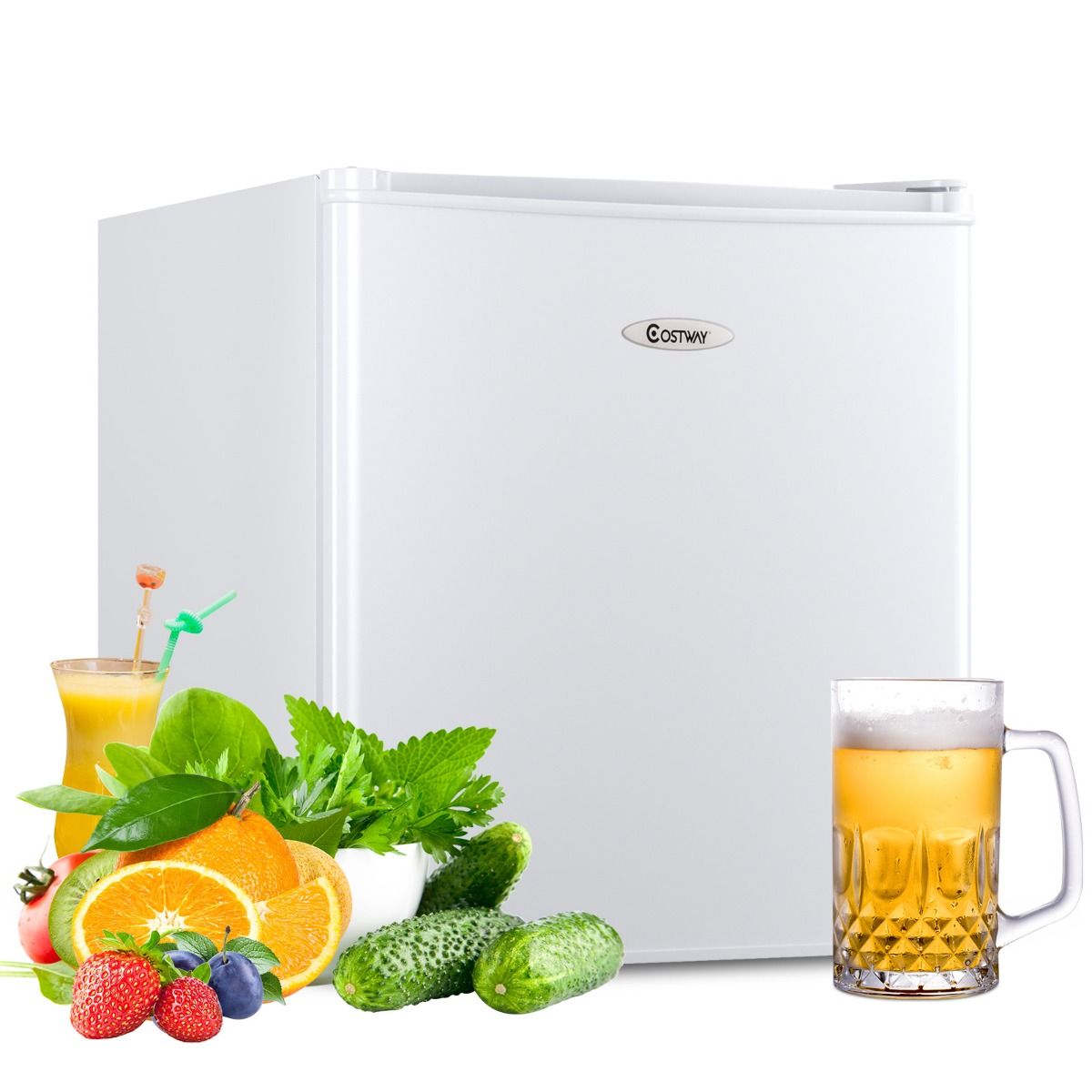 48L Mini Fridge, 2 levels and bottle holder, vegetable drawer, Silent 230V, 46 x 44 x 49 cm, White -