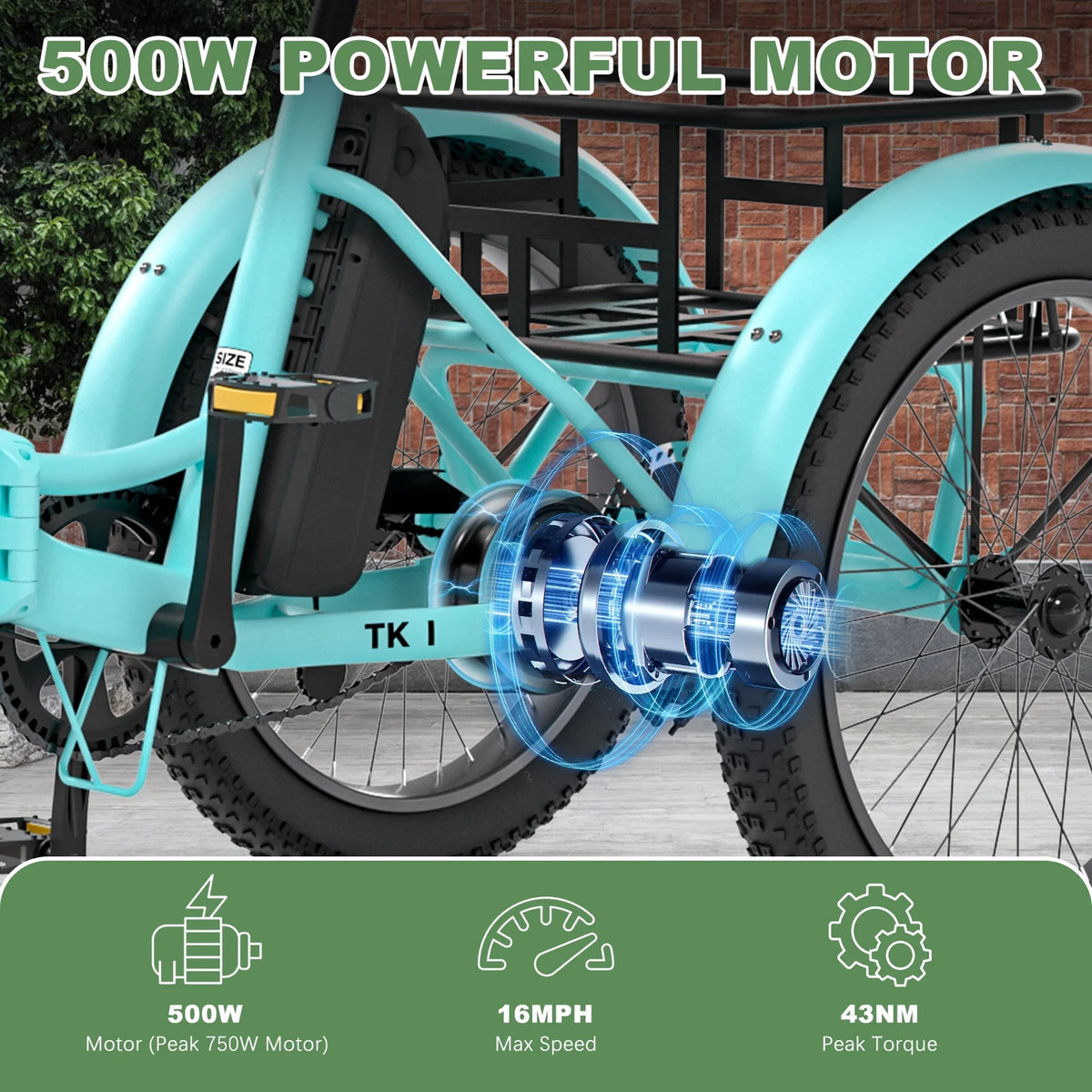 ABORON 3.0 Fat Tire Electric Trike for Senior Foldable E - Bike, 500W Motorized Tricycle Adult 20" Folding - Product image 43