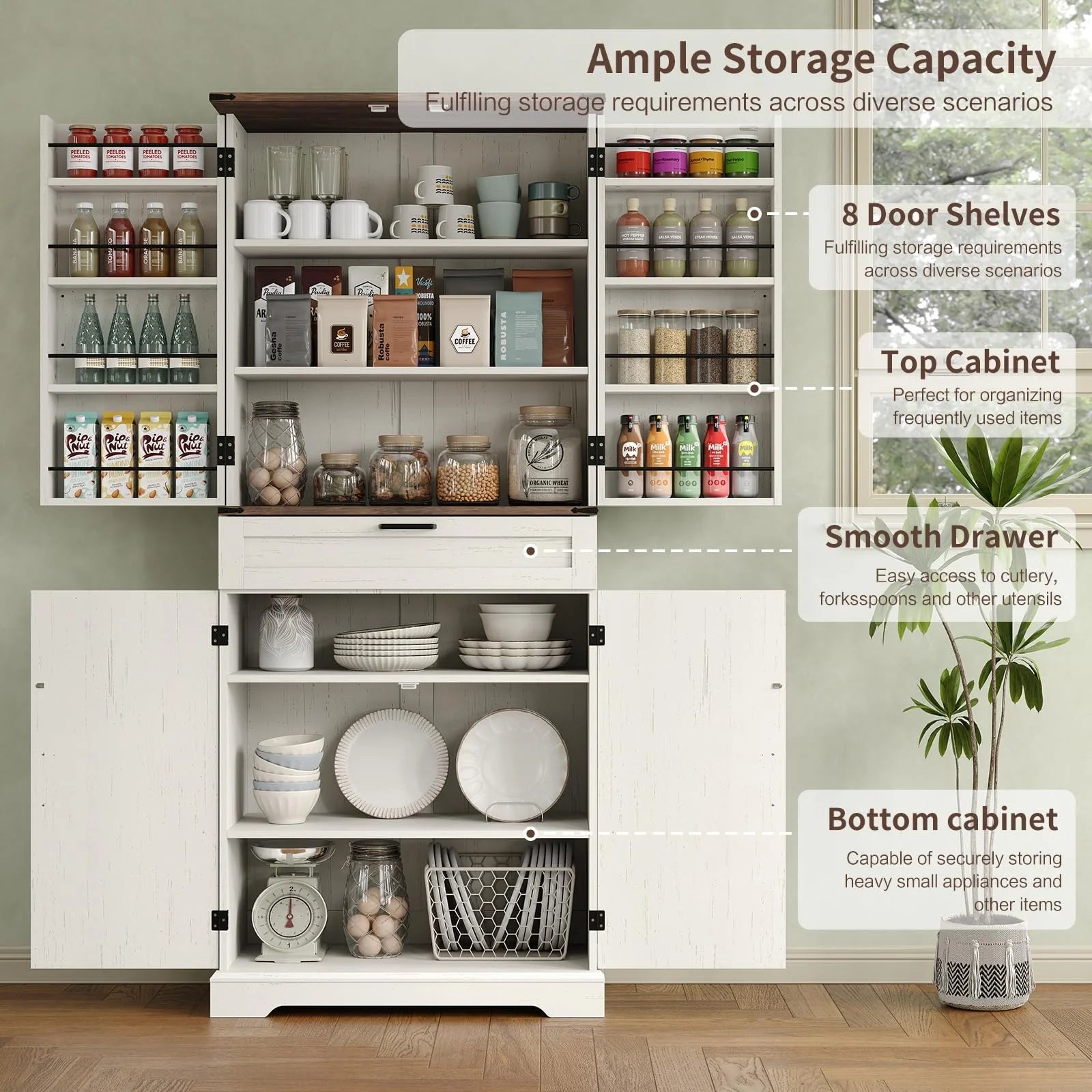 FUSOU 72'' Kitchen Storage Pantry Cabinet, Tall Storage Cabinet with 8 Door Shelves - Product image 30
