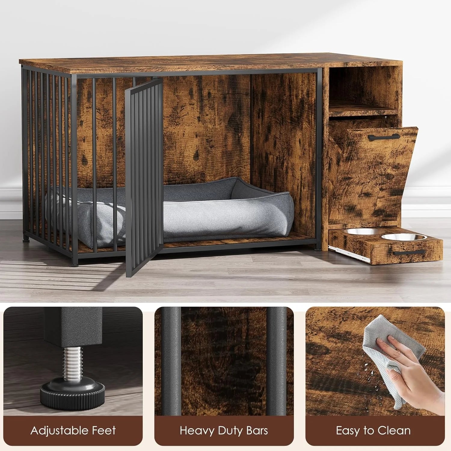 AECOJOY Dog Crate Furniture with Storage Cabinet, 36 Inch Wooden & Steel Decorative Indoor Kennel - Product image 4