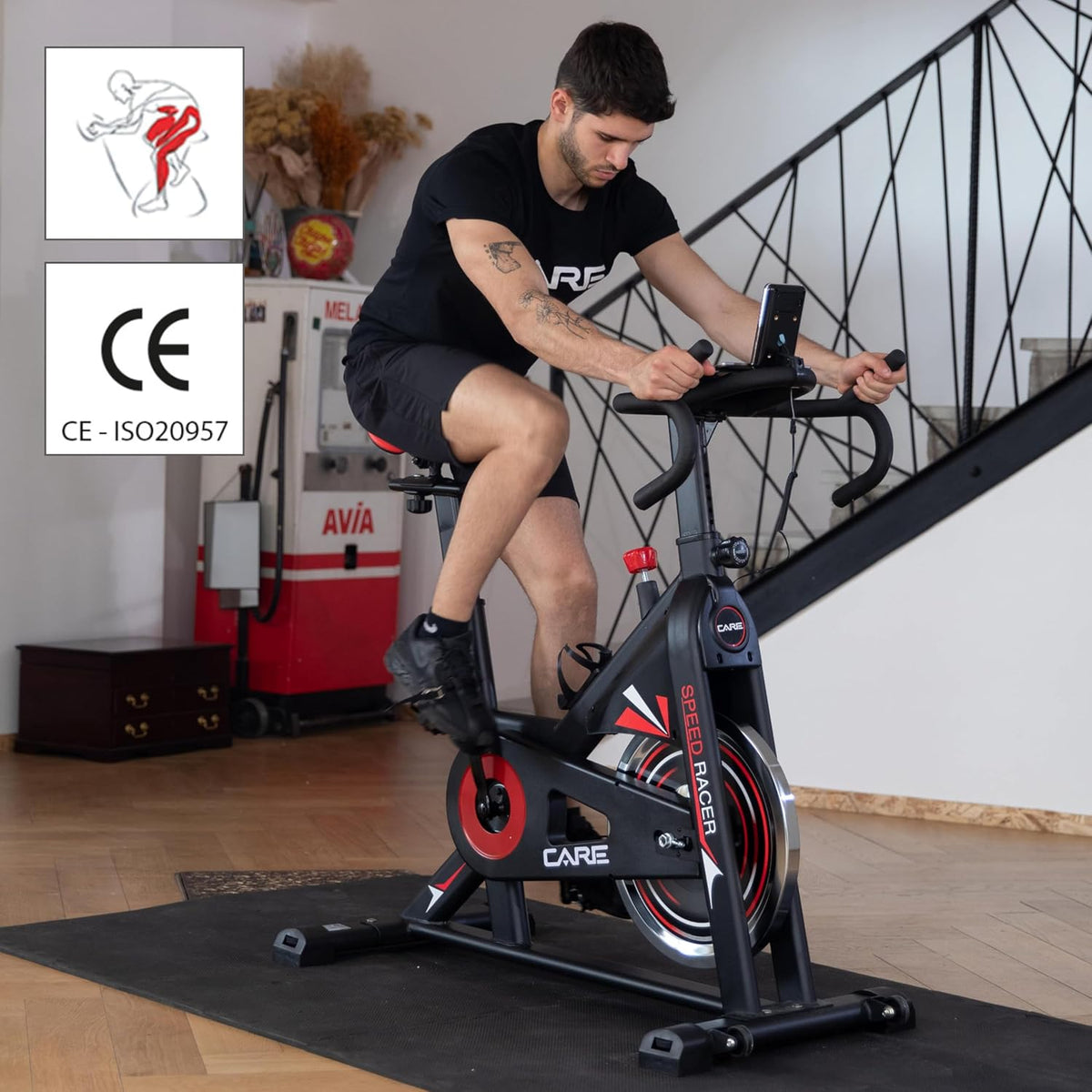 CARE FITNESS - BIKING BIKE - Speed racer - exercise bike with LCD screen-Inertia mass 22kg-Adjustable handlebars and saddle