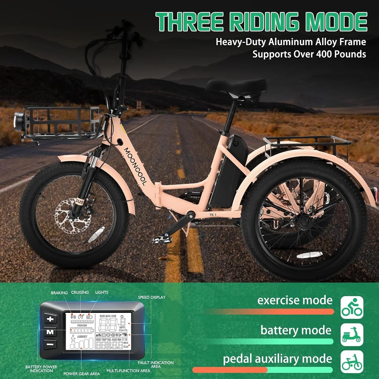 ABORON 3.0 Fat Tire Electric Trike for Senior Foldable E - Bike, 500W Motorized Tricycle Adult 20" Folding - Product image 58