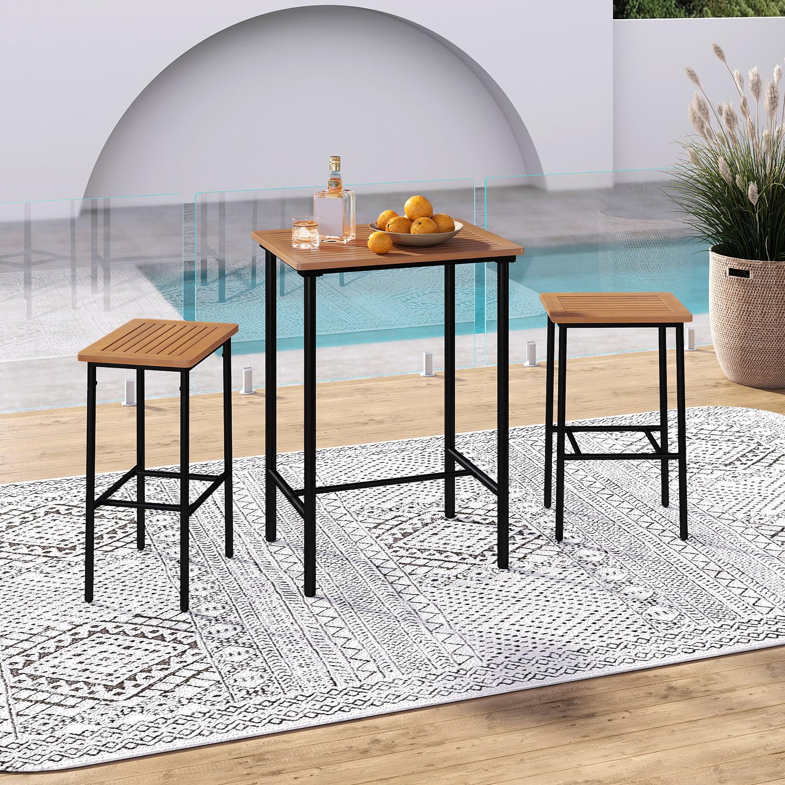 Tangkula 3 Pieces Acacia Wood Patio Bar Set - Product image 3