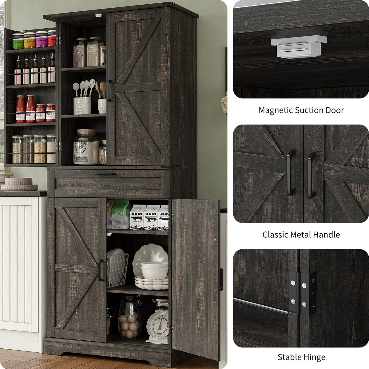 FUSOU 72'' Kitchen Storage Pantry Cabinet, Tall Storage Cabinet with 8 Door Shelves - Product image 10