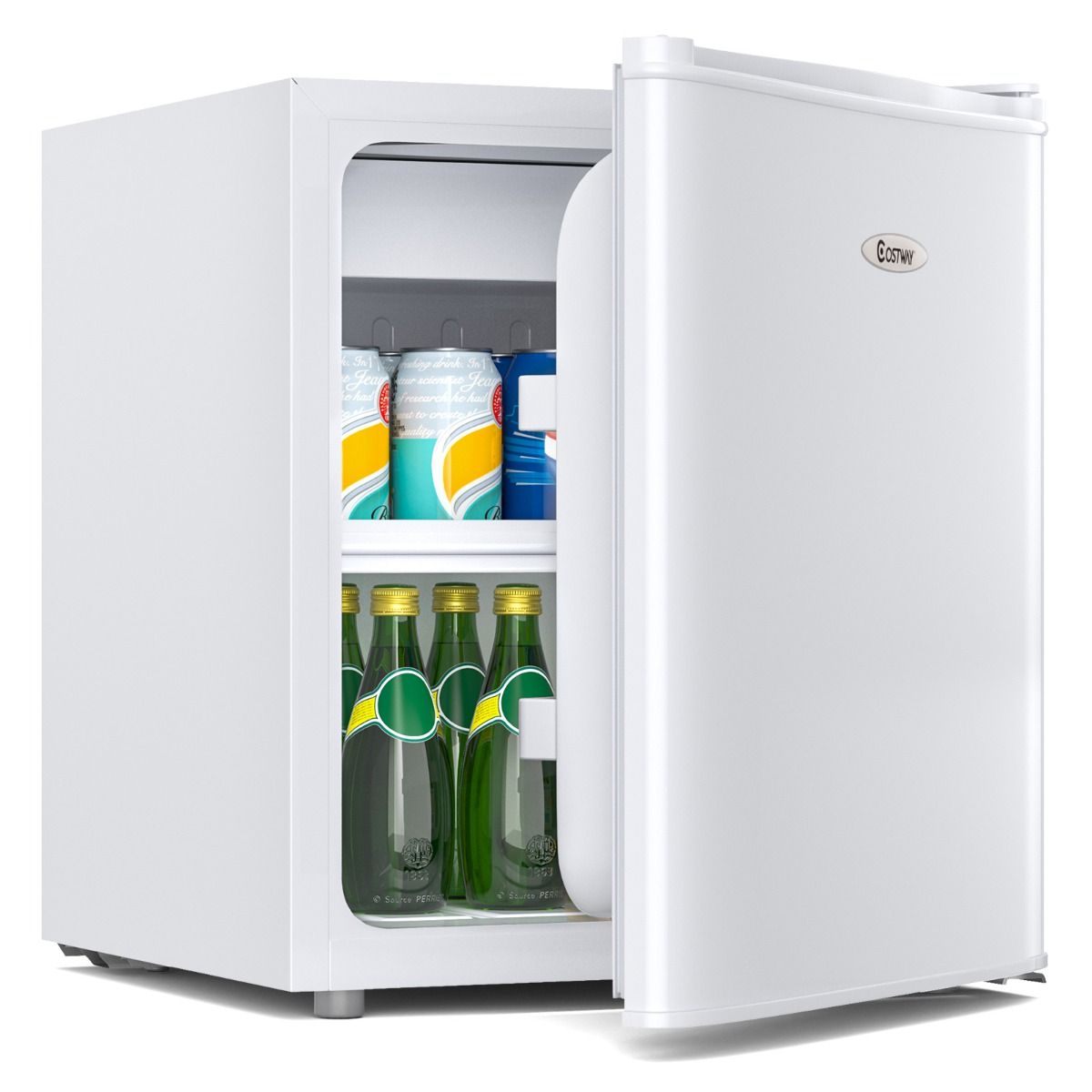 48L Mini Fridge, 2 levels and bottle holder, vegetable drawer, Silent 230V, 46 x 44 x 49 cm, White -