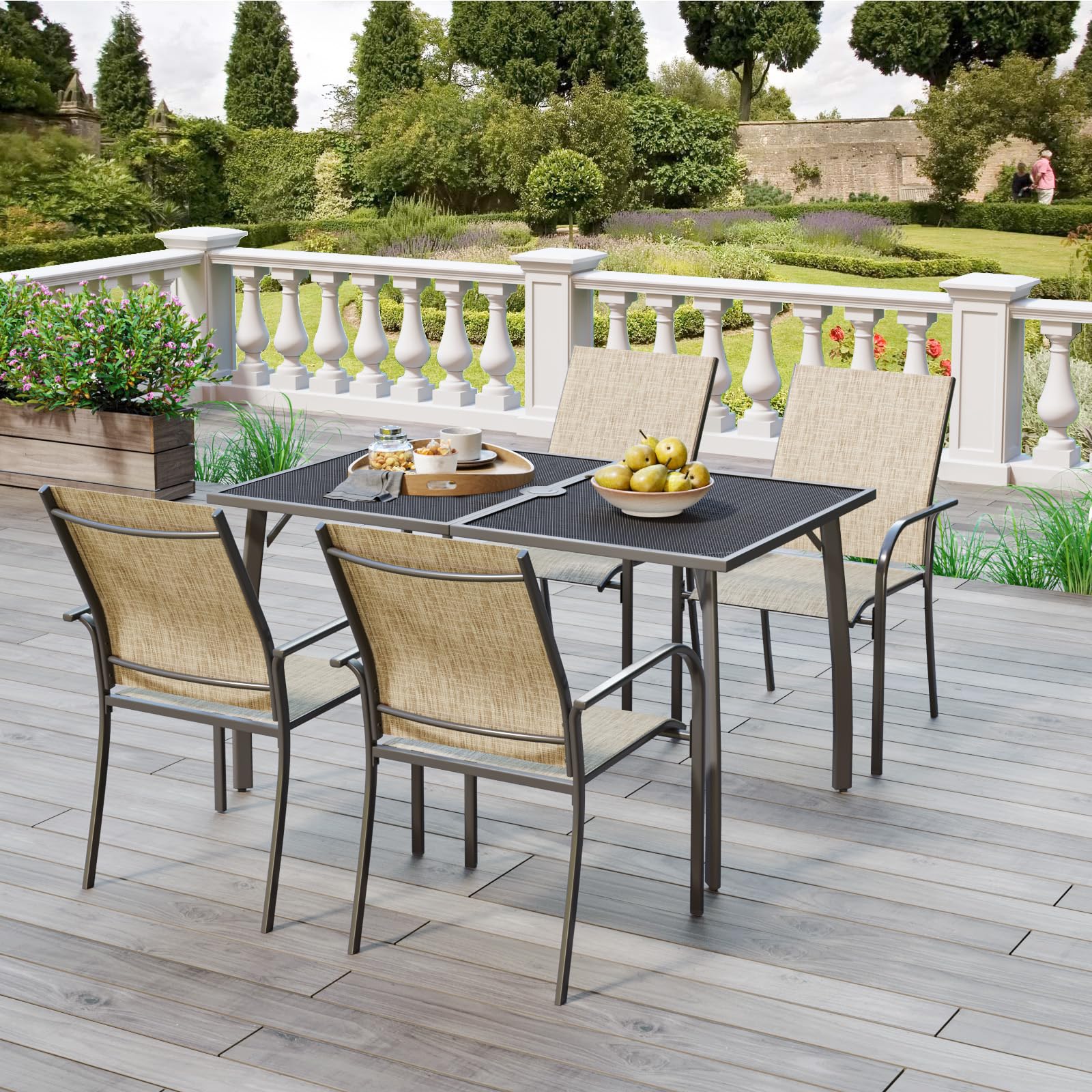 AECOJOY 5 Piece Patio Table and Chair Set for 4, Outdoor Dining Set with Rectangle Table 1.73" Umbrella - Product image 8