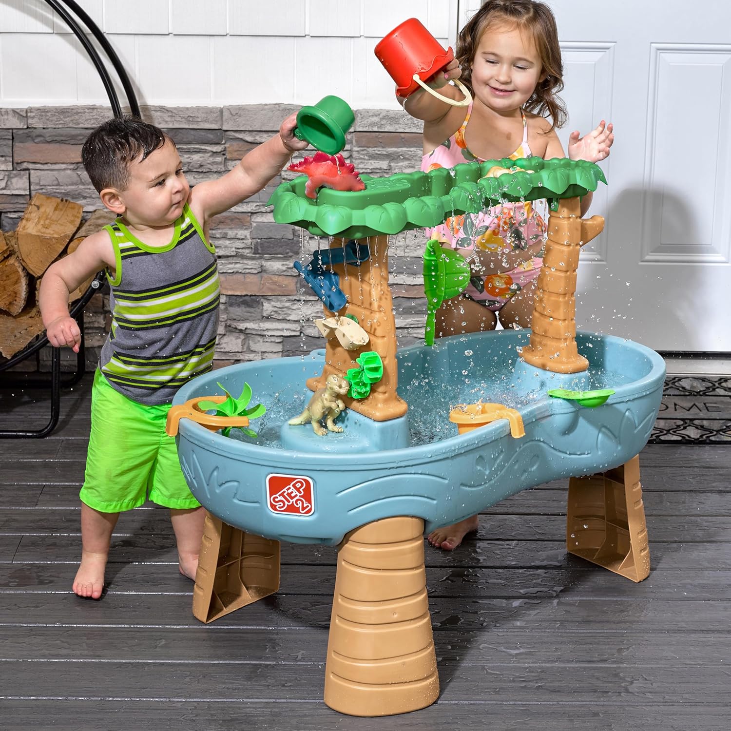 Rain Shower Splash Water Table with 13 Accessories - Blue & Green | Water games table | Activity Table for the Garden, Water Activity Table | Outdoor water table