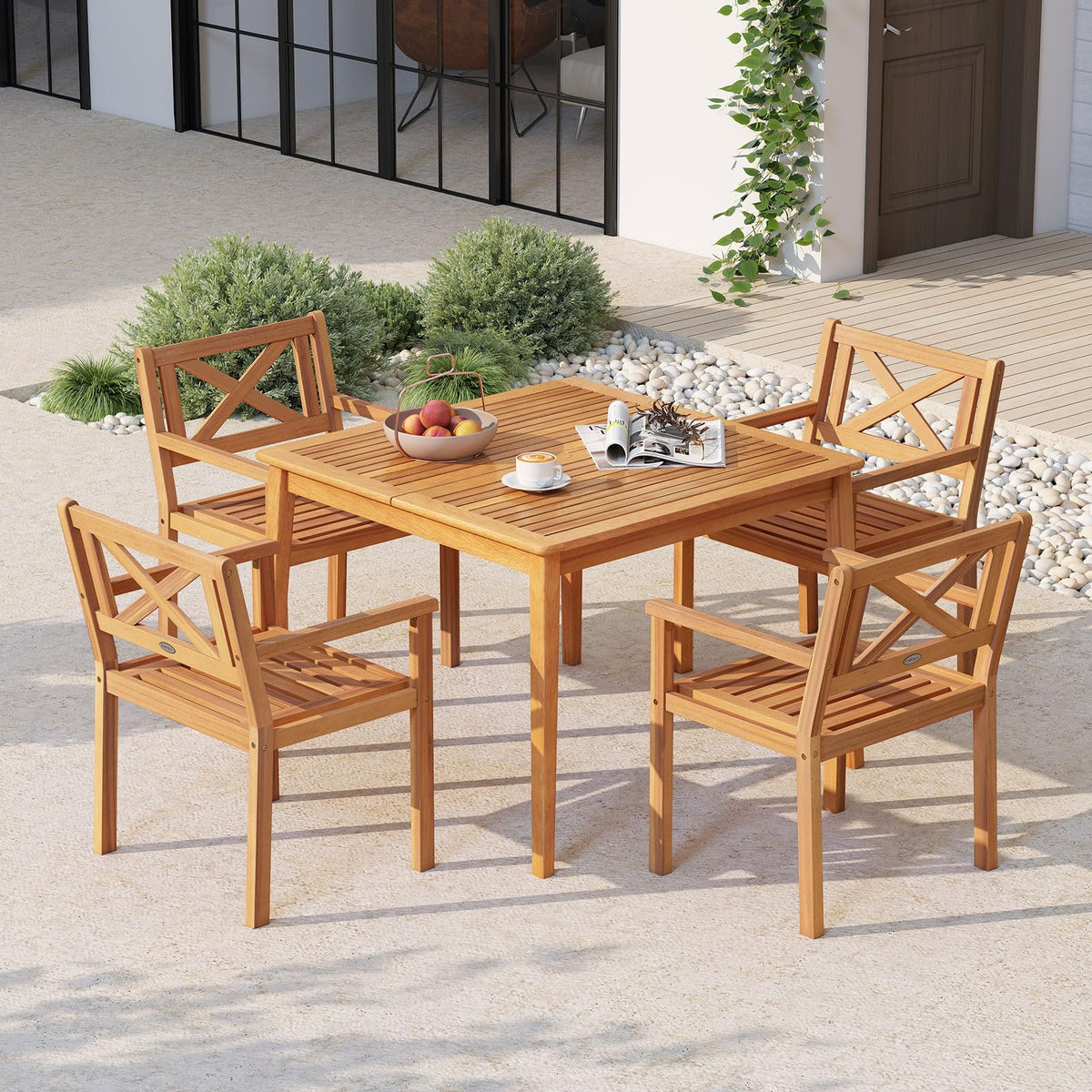 Tangkula Acacia Wood Patio Dining Chairs Set of 2/4 with 400 lbs Capacity - Product image 2