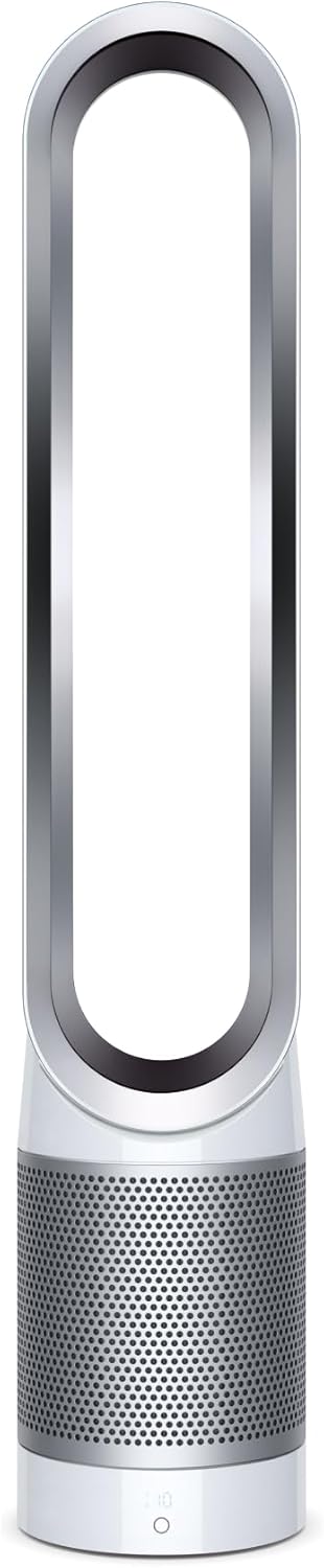 Dyson Pure Cool TP00 – Bladeless tower fan purifier, 10 speeds, 434L/s, 360° HEPA filter, captures 99.95% particles, White/Silver