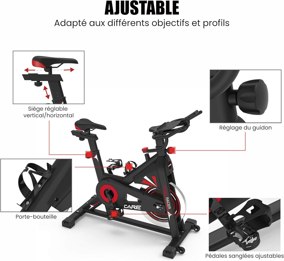CARE FITNESS - BIKING BIKE - Speed racer - exercise bike with LCD screen-Inertia mass 22kg-Adjustable handlebars and saddle