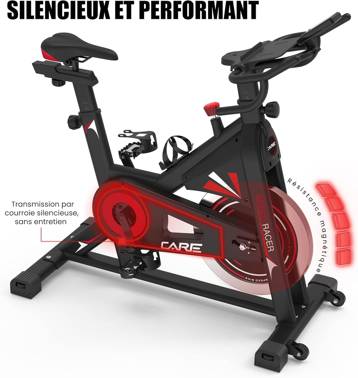 CARE FITNESS - BIKING BIKE - Speed racer - exercise bike with LCD screen-Inertia mass 22kg-Adjustable handlebars and saddle
