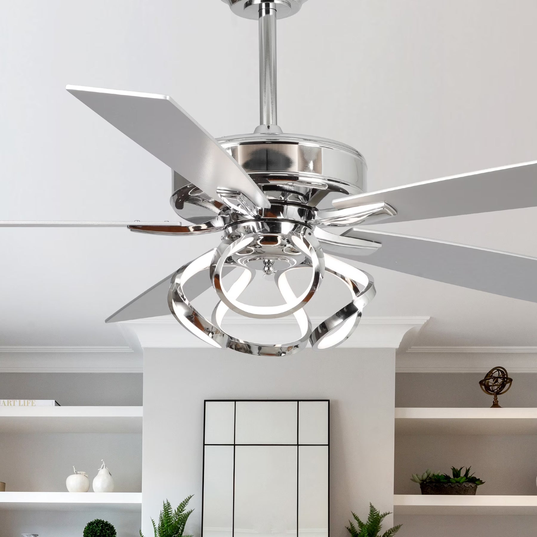 Parrot Uncle 52 - Inch Contemporary Chrome Ceiling Fan with Integrated LED Lights and Remote Control - Product image 1