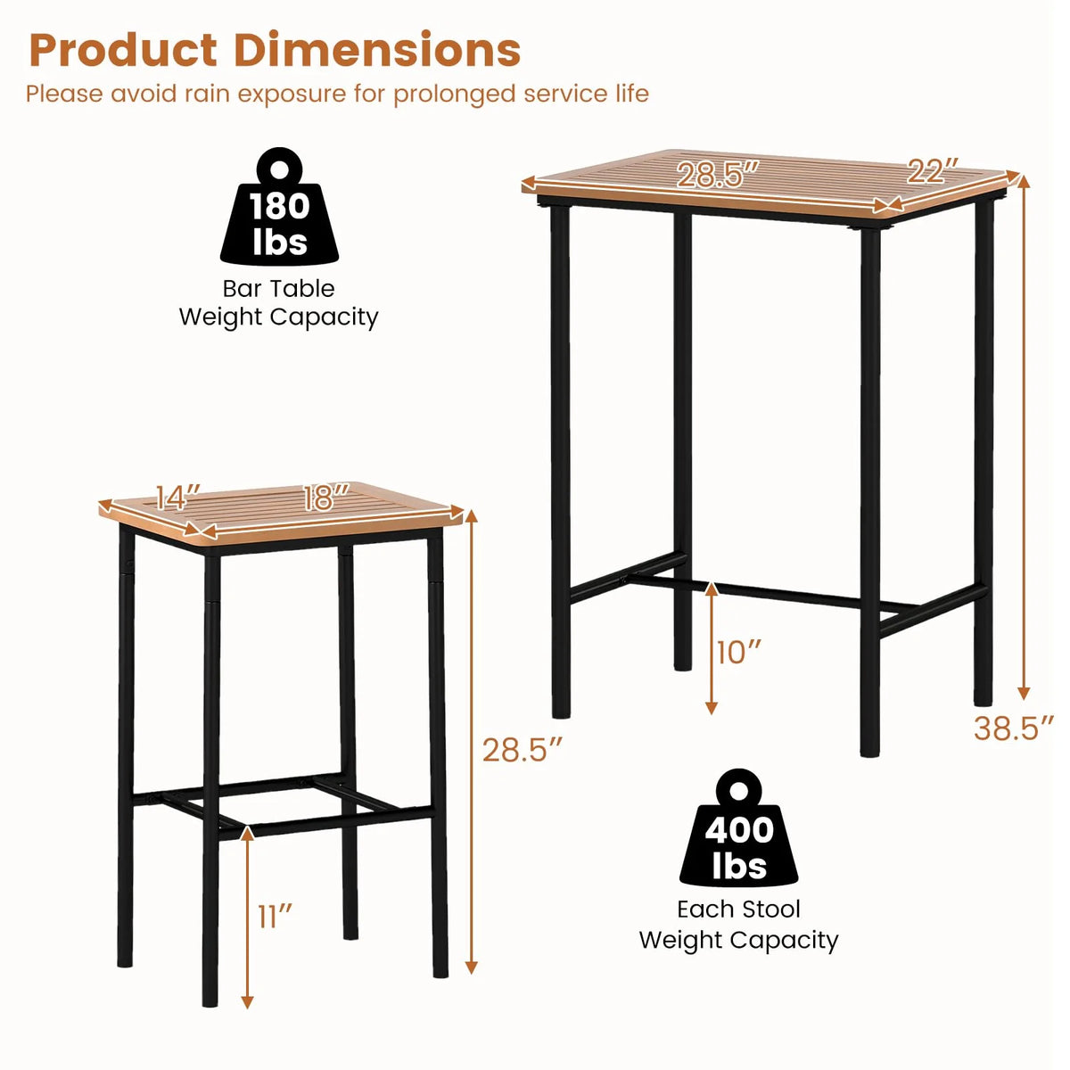 Tangkula 3 Pieces Acacia Wood Patio Bar Set - Product image 9