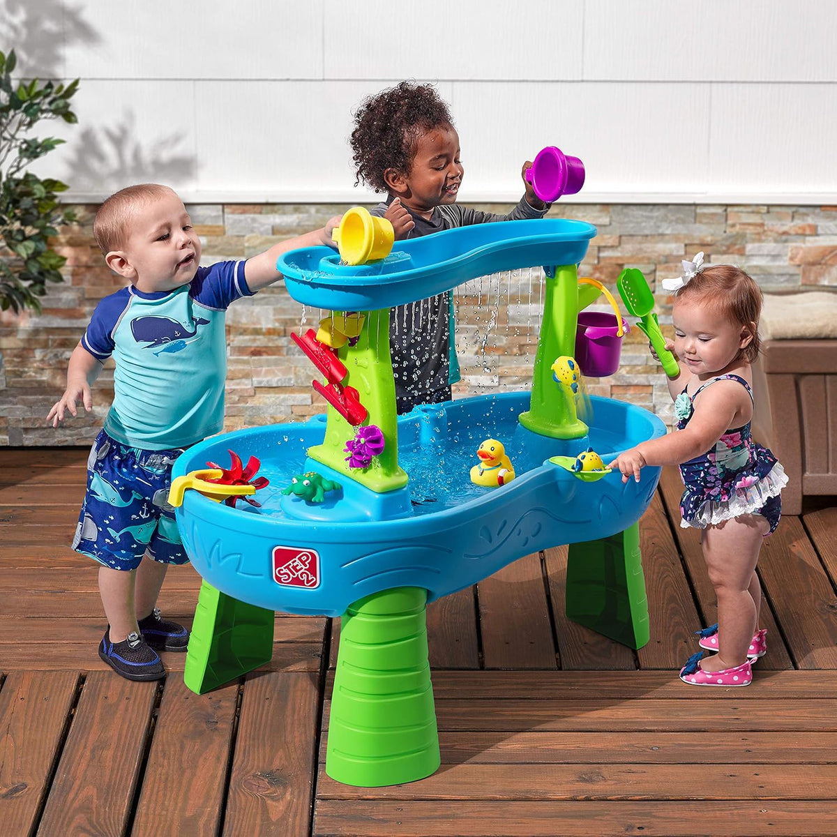 Rain Shower Splash Water Table with 13 Accessories - Blue & Green | Water games table | Activity Table for the Garden, Water Activity Table | Outdoor water table