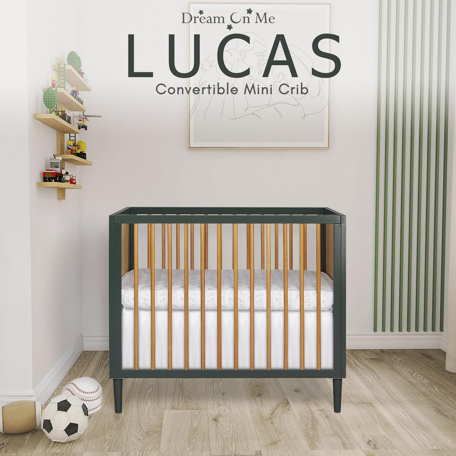 Dream on Me Lucas Mini Modern Crib with Rounded Spindles I Convertible Crib I Mid - Product image 13