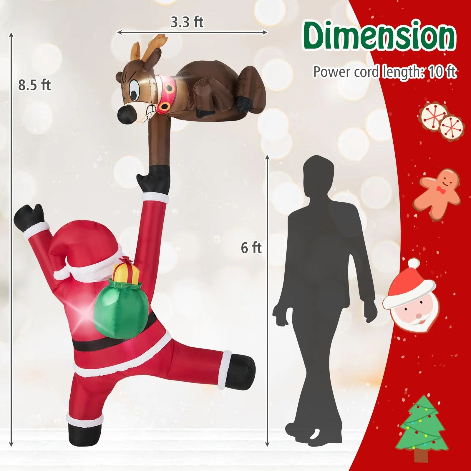 Tangkula 8.5 FT Christmas Inflatable Reindeer & Climbing Santa Claus - Product image 4