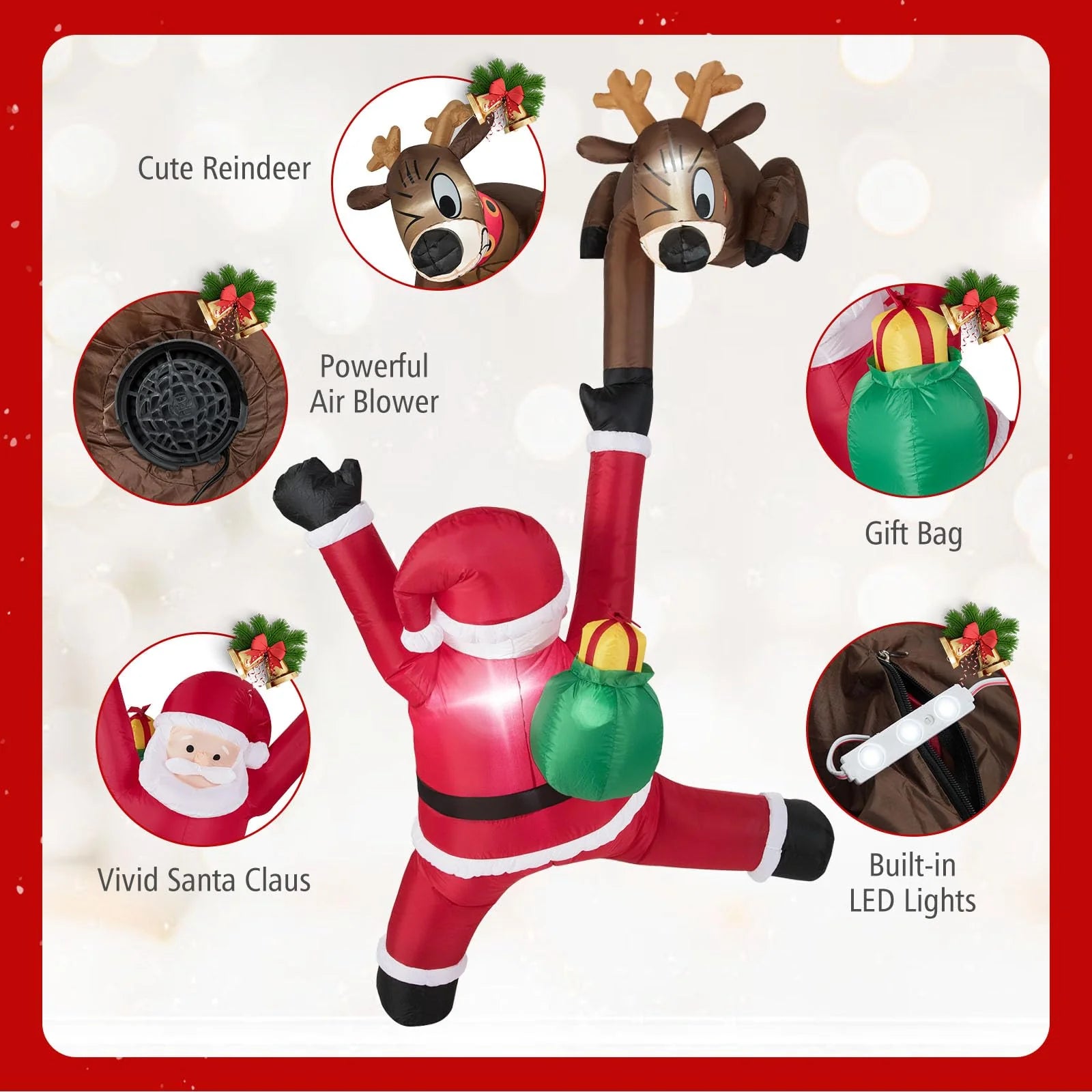 Tangkula 8.5 FT Christmas Inflatable Reindeer & Climbing Santa Claus - Product image 5