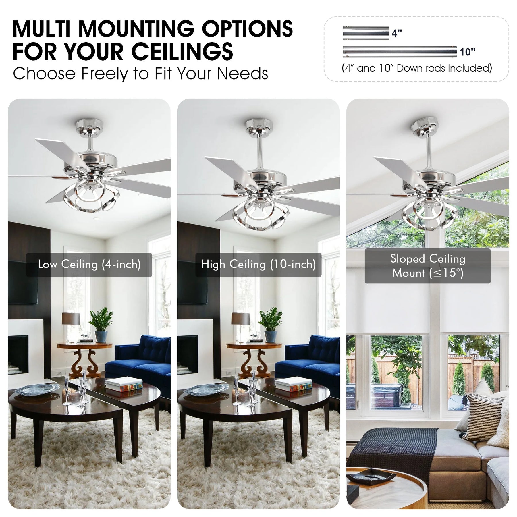Parrot Uncle 52 - Inch Contemporary Chrome Ceiling Fan with Integrated LED Lights and Remote Control - Product image 10