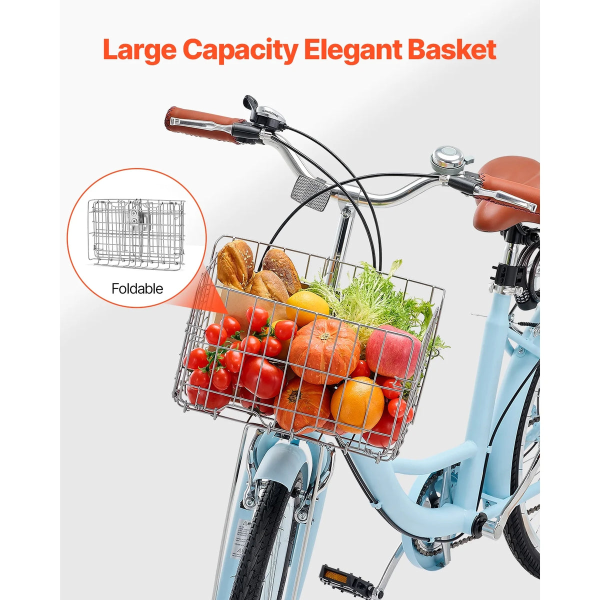 KFFKFF 24" Cruiser Bike, 7 - Speed, Sky Blue Coastal Cycle with Spacious Basket and Back Stand - Product image 8