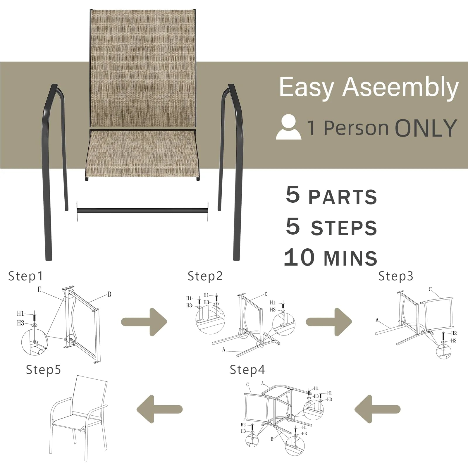 AECOJOY 5 Piece Patio Table and Chair Set for 4, Outdoor Dining Set with Rectangle Table 1.73" Umbrella - Product image 7