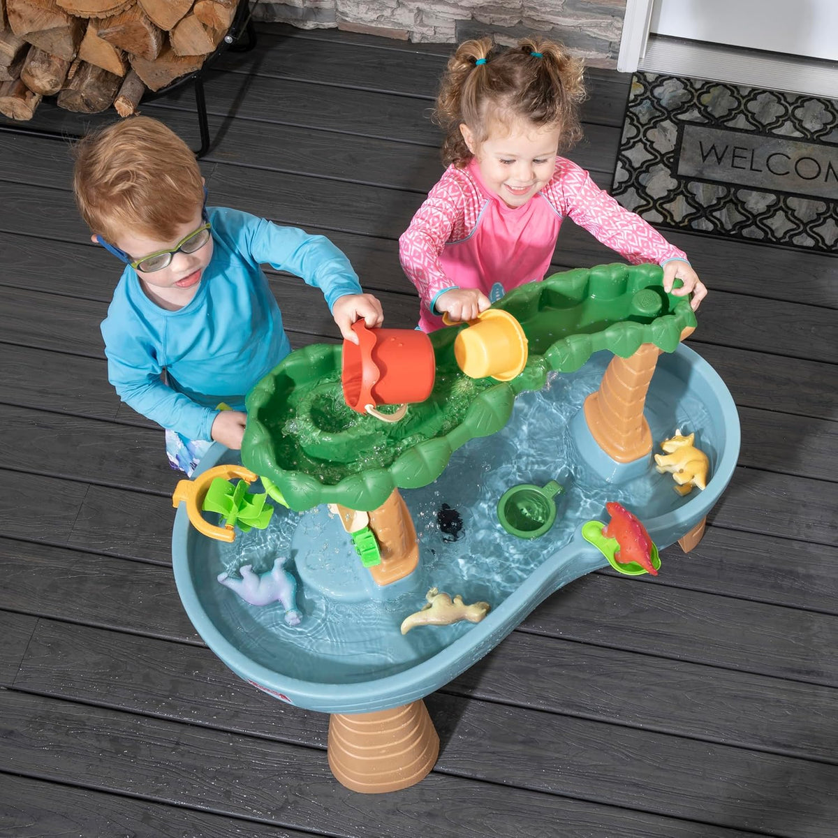 Rain Shower Splash Water Table with 13 Accessories - Blue & Green | Water games table | Activity Table for the Garden, Water Activity Table | Outdoor water table
