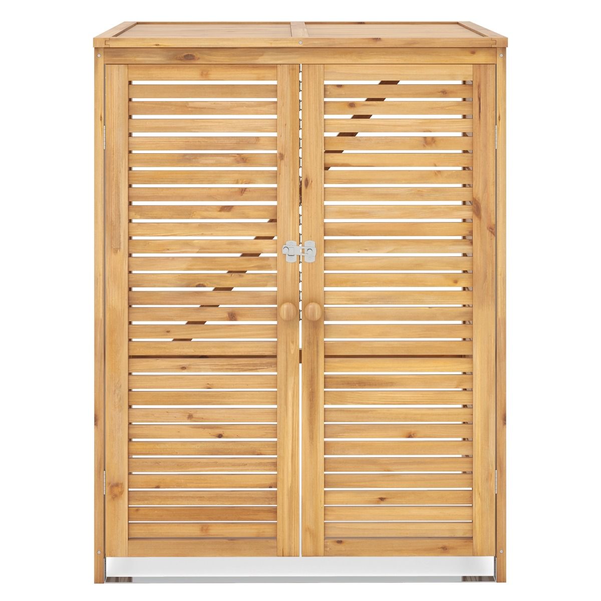 120L Wooden Trash Can Shed Outdoor Tool Shed with Openable Lid Double Doors Natural Locking Latch -