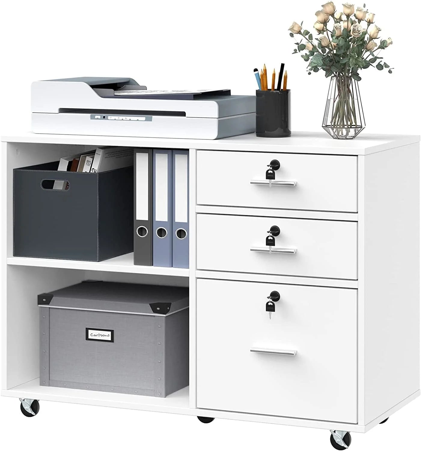 DEXTRUS 3 Drawer Wood Lateral Filing Cabinet with Locks, Printer Stand Storage File Cabinet with Shelves - Product image 18