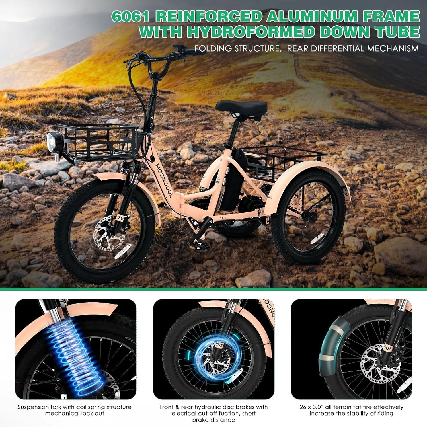 ABORON 3.0 Fat Tire Electric Trike for Senior Foldable E - Bike, 500W Motorized Tricycle Adult 20" Folding - Product image 54