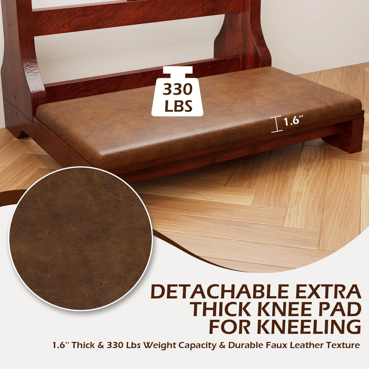 AECOJOY Acacia Wood Prayer Kneeler Bench with Storage Shelf & Soft Cushion - Product image 7