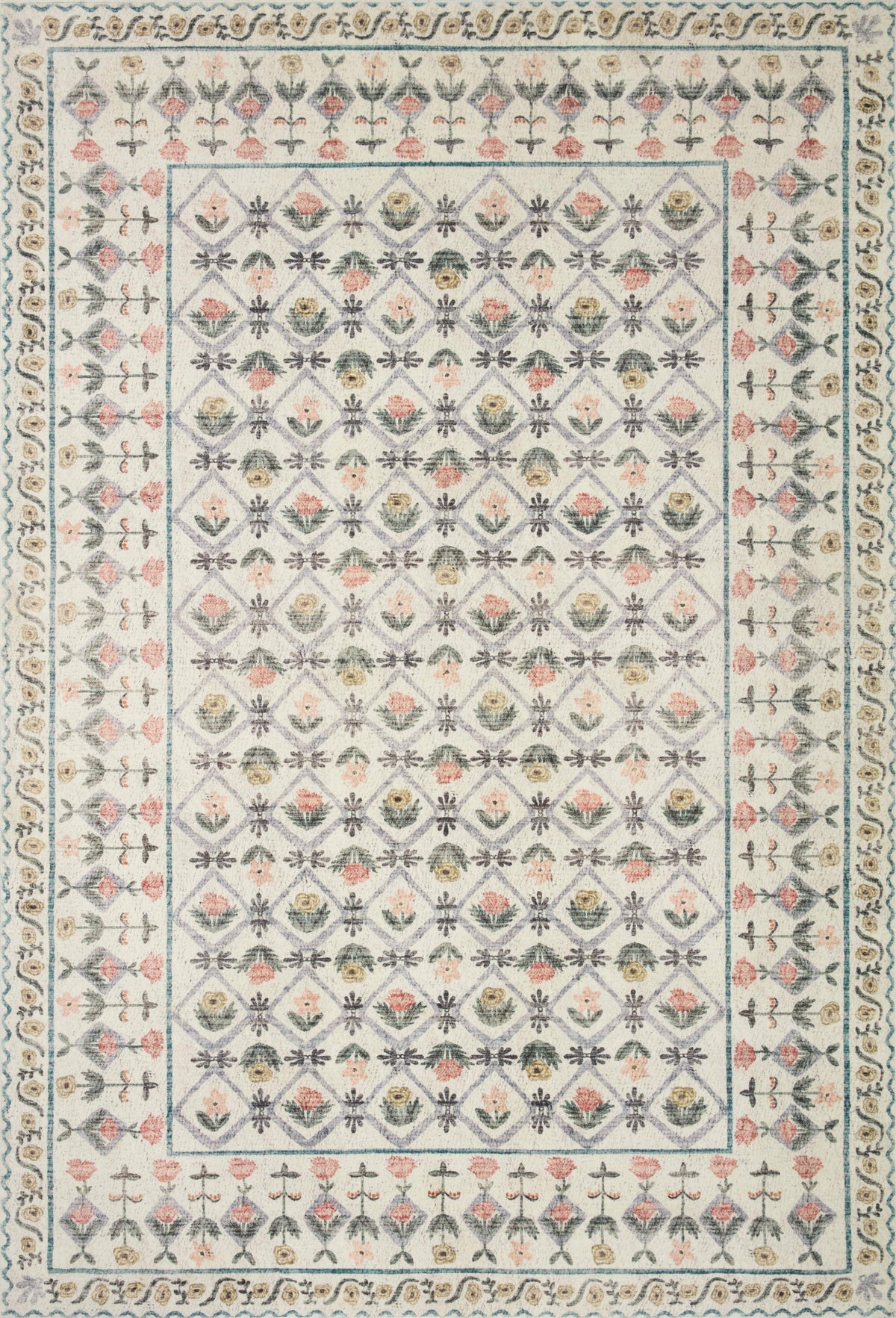 Rifle Paper Co. x Loloi 5'0" x 7'6" Ivory Eden feat. CloudPile Lattice (EDE-03) Area Rug - Product image 1