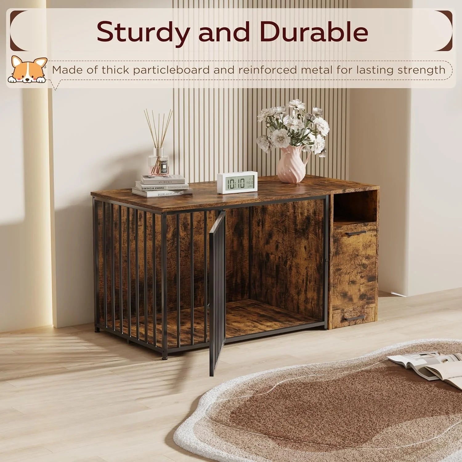 AECOJOY Dog Crate Furniture with Storage Cabinet, 36 Inch Wooden & Steel Decorative Indoor Kennel - Product image 5