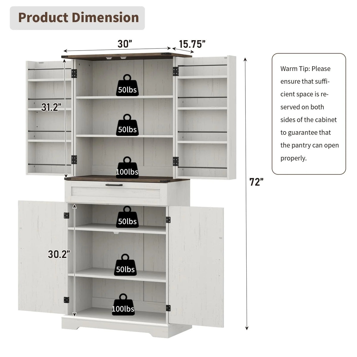 FUSOU 72'' Kitchen Storage Pantry Cabinet, Tall Storage Cabinet with 8 Door Shelves - Product image 35