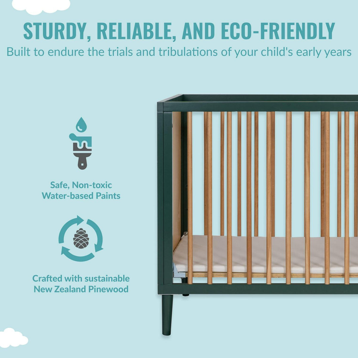 Dream on Me Lucas Mini Modern Crib with Rounded Spindles I Convertible Crib I Mid - Product image 4