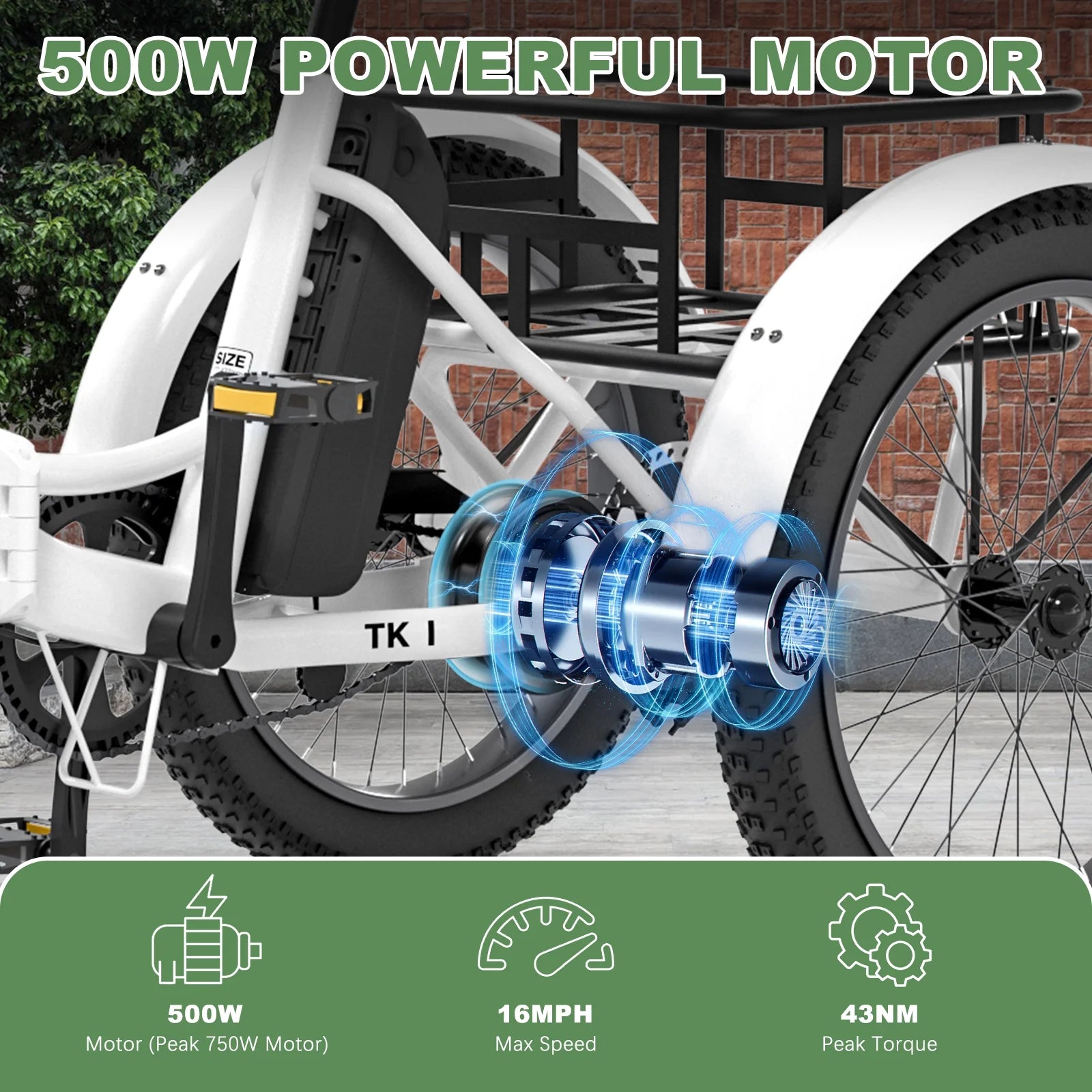 ABORON 3.0 Fat Tire Electric Trike for Senior Foldable E - Bike, 500W Motorized Tricycle Adult 20" Folding - Product image 25