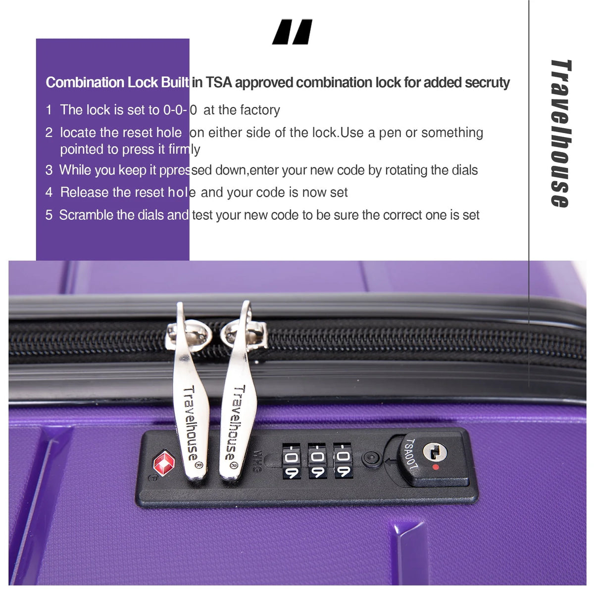 Travelhouse 3 Piece Luggage Set Hardshell Lightweight Suitcase with TSA Lock Spinner Wheels.(Purple) - Product image 8