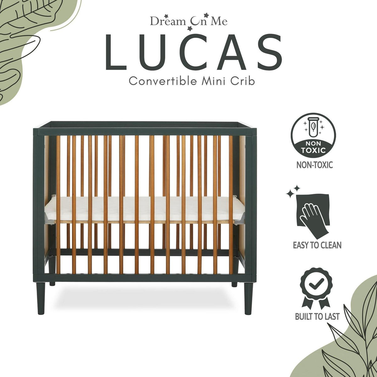 Dream on Me Lucas Mini Modern Crib with Rounded Spindles I Convertible Crib I Mid - Product image 8