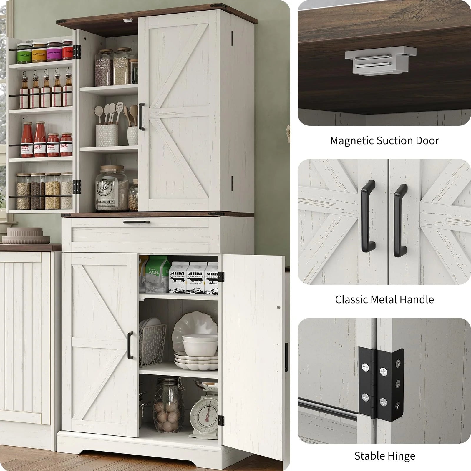 FUSOU 72'' Kitchen Storage Pantry Cabinet, Tall Storage Cabinet with 8 Door Shelves - Product image 34