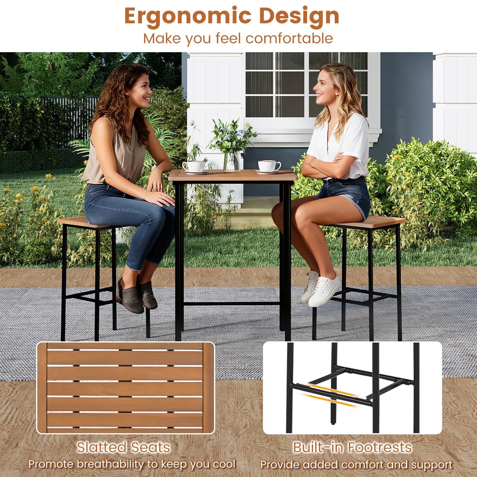 Tangkula 3 Pieces Acacia Wood Patio Bar Set - Product image 8