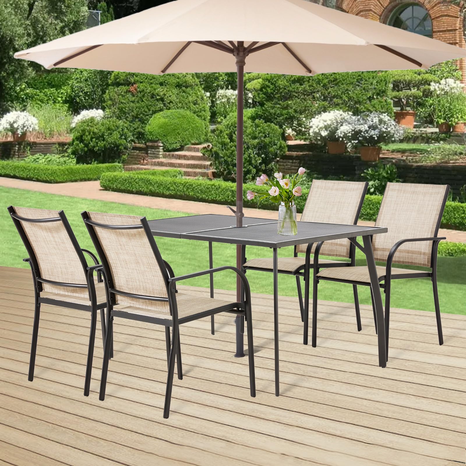 AECOJOY 5 Piece Patio Table and Chair Set for 4, Outdoor Dining Set with Rectangle Table 1.73" Umbrella - Product image 2