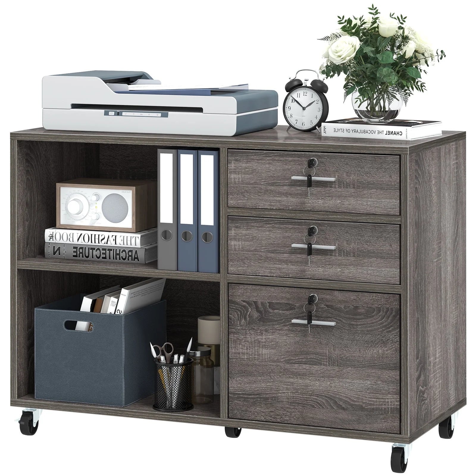 DEXTRUS 3 Drawer Wood Lateral Filing Cabinet with Locks, Printer Stand Storage File Cabinet with Shelves - Product image 8