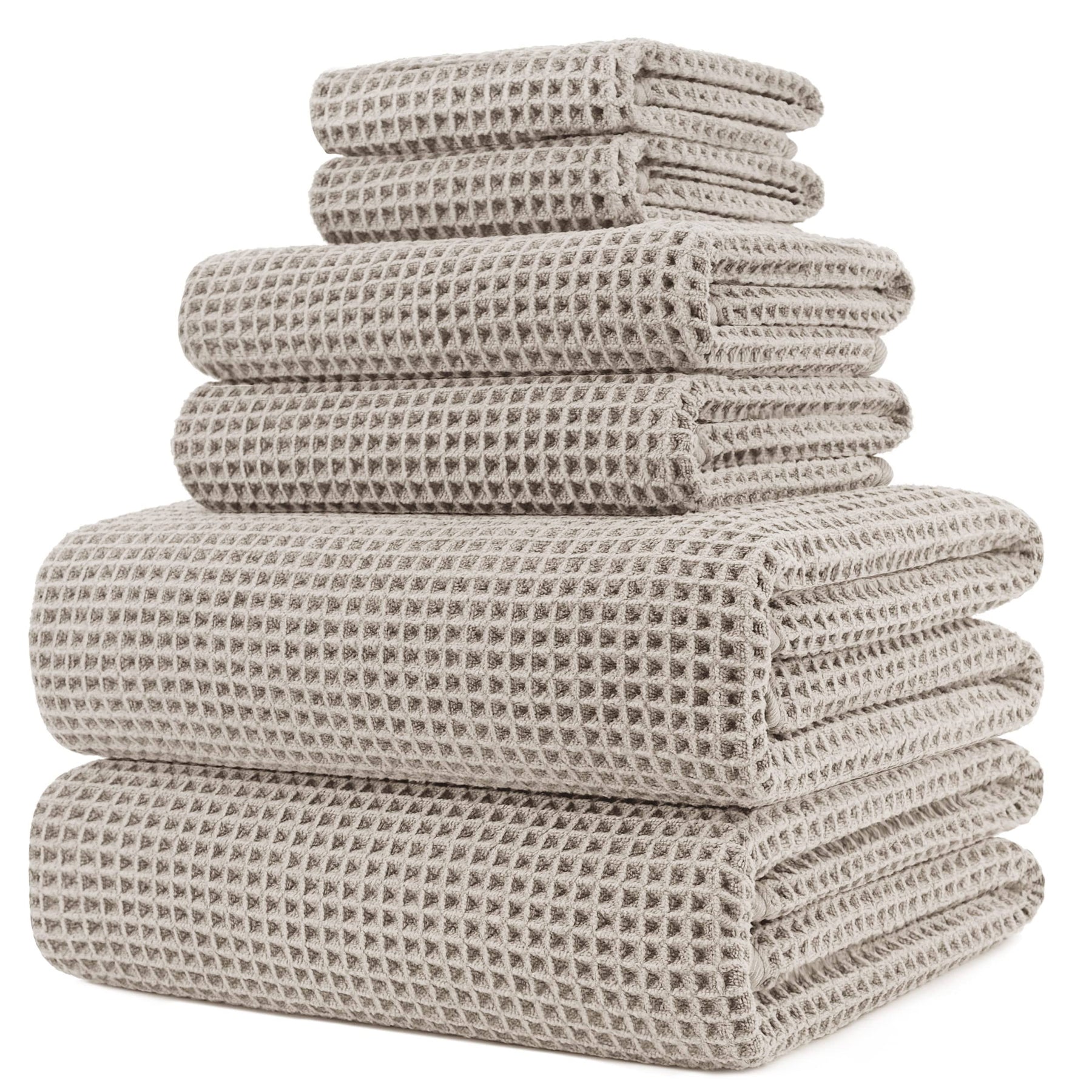 POLYTE Oversize, 60 x 30 in, Quick Dry Lint Free Microfiber Bath Towel Set, 6 Piece (Beige, Waffle Weave) - Product image 1