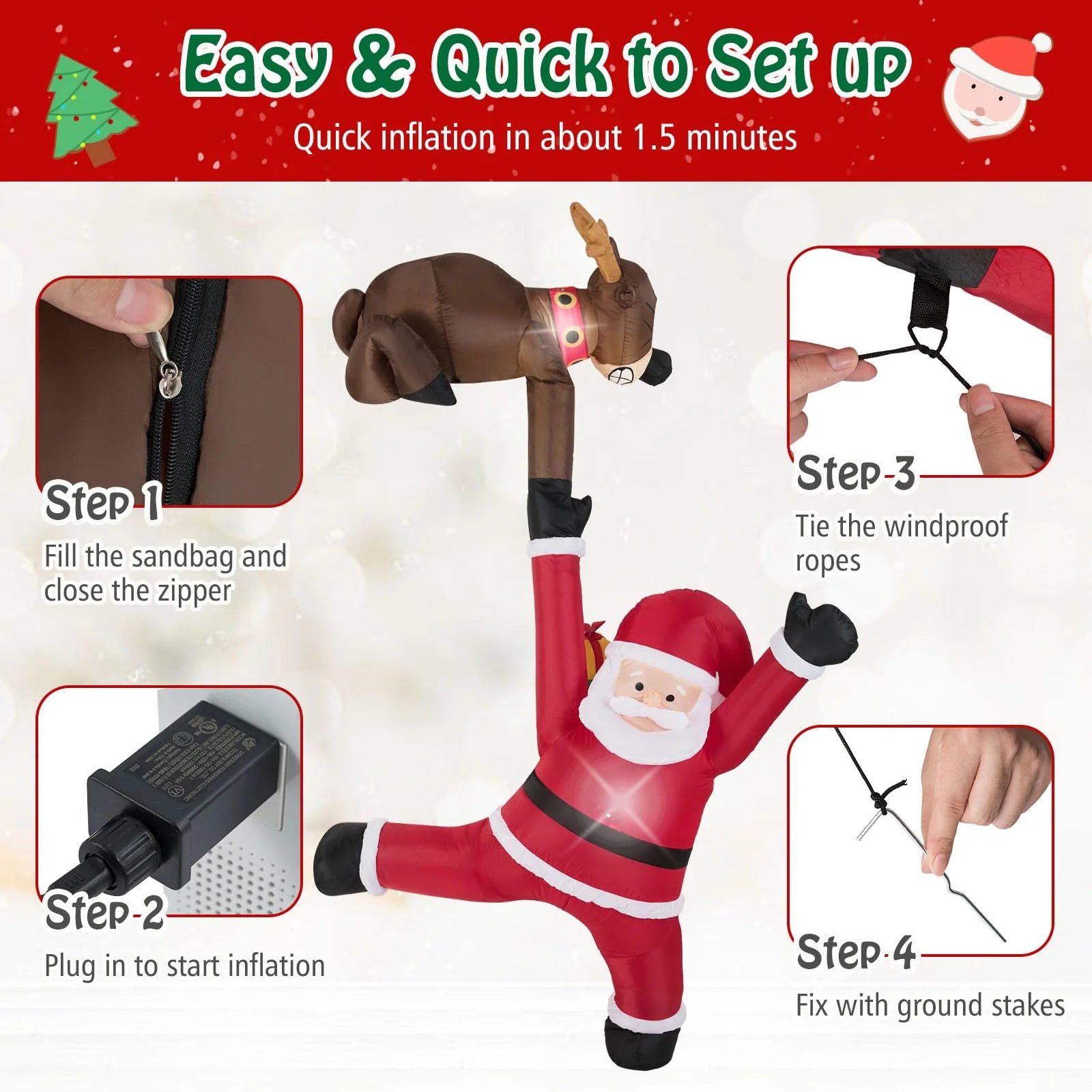 Tangkula 8.5 FT Christmas Inflatable Reindeer & Climbing Santa Claus - Product image 7