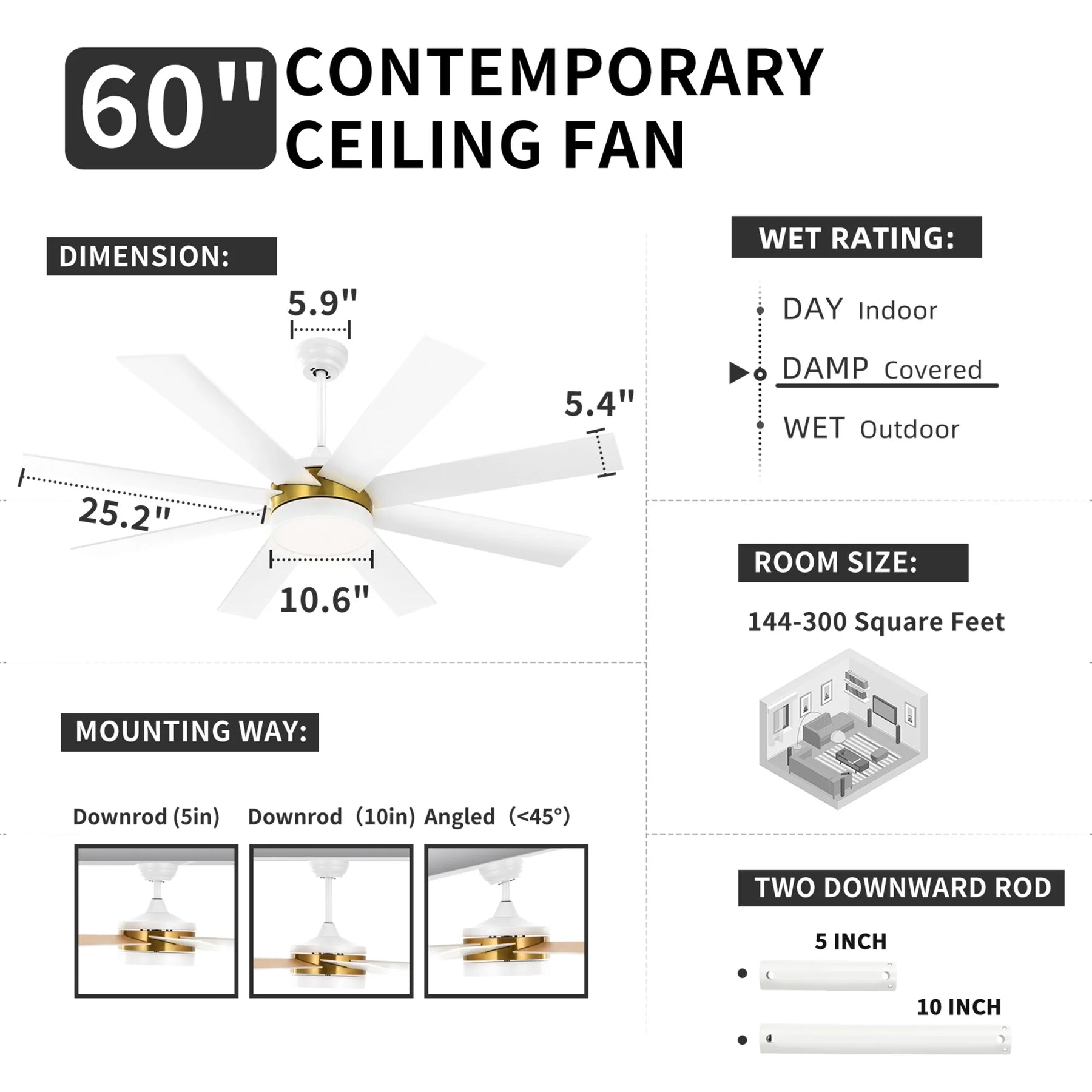 Dextrus 60 in Modern LED Outdoor/ Indoor Ceiling Fan with Remote Control - Product image 19