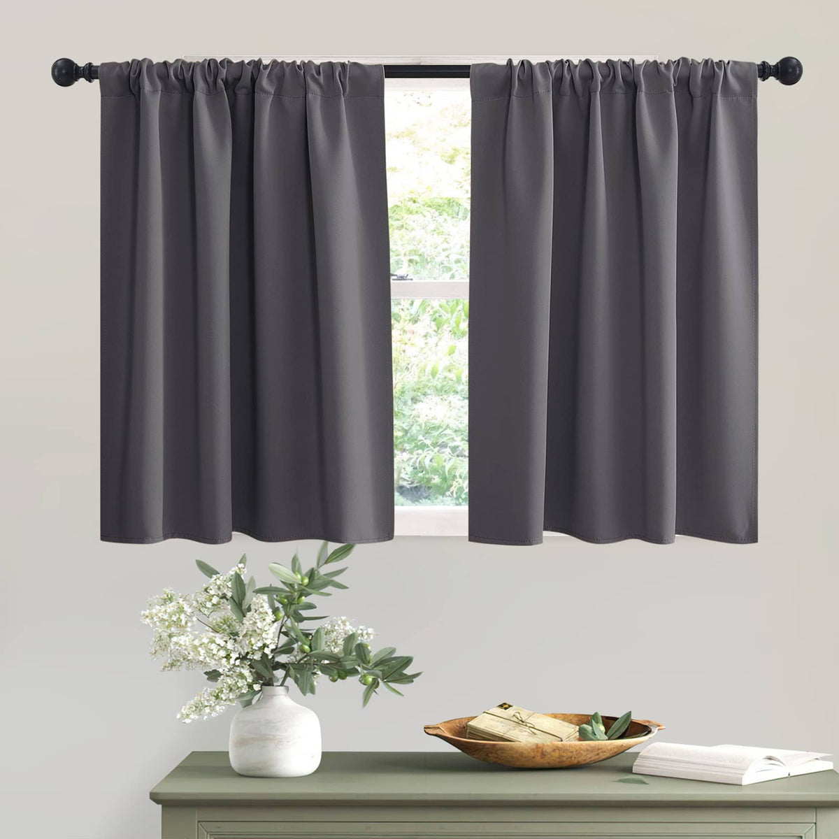 RYB Home Short Curtains Gray Half Window Curtains for Bedroom, Privacy Curtain Tiers for Windows - Product image 1