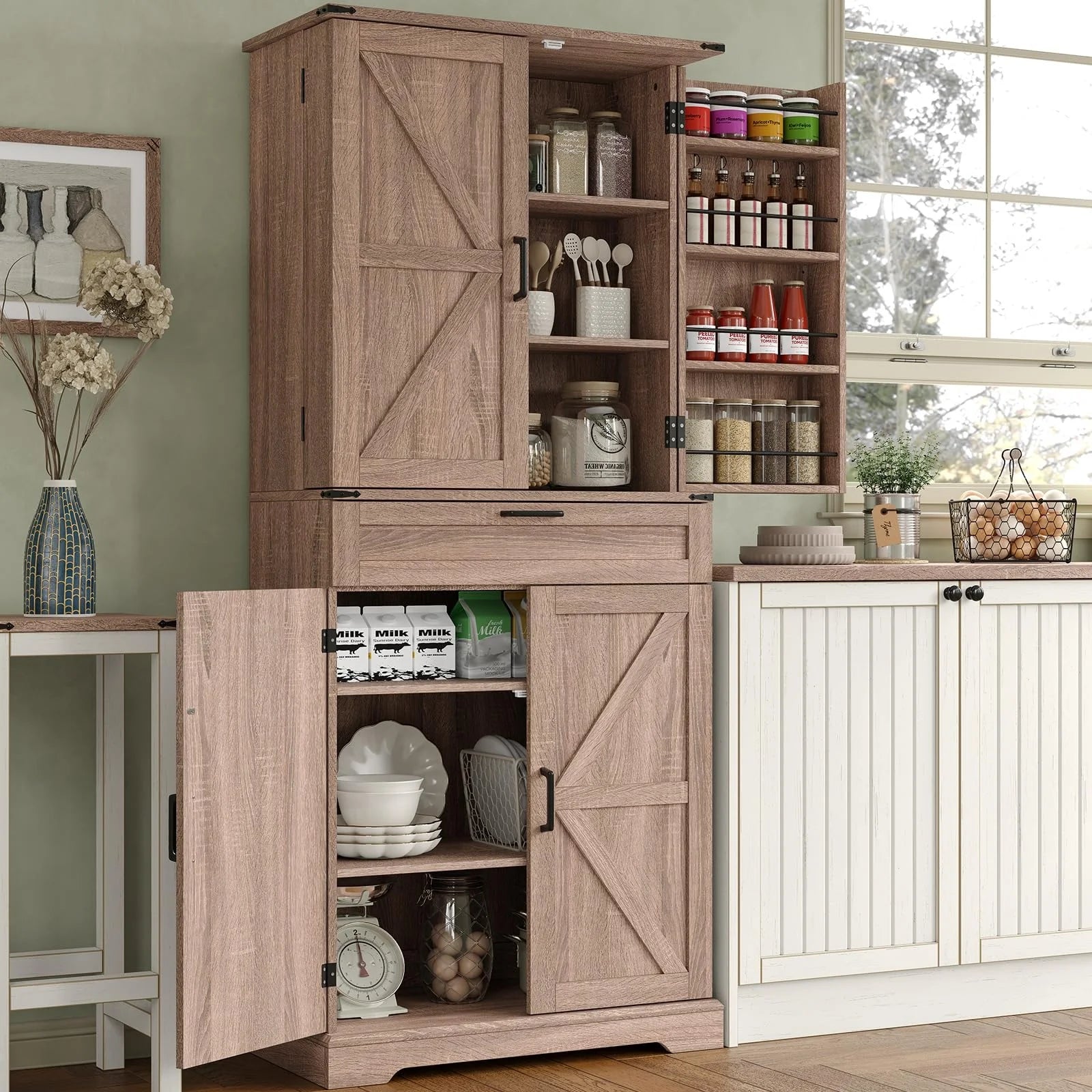 FUSOU 72'' Kitchen Storage Pantry Cabinet, Tall Storage Cabinet with 8 Door Shelves - Product image 28