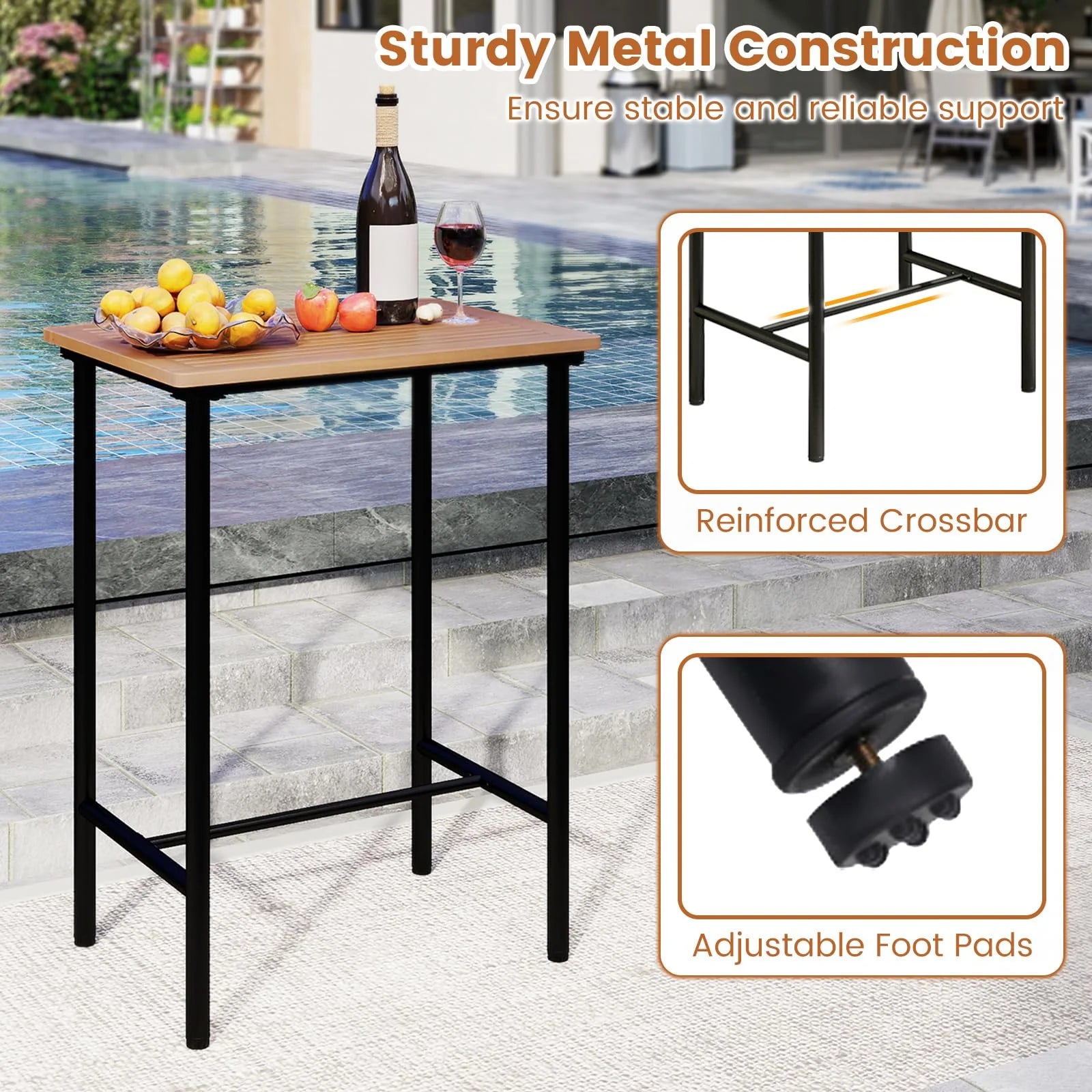 Tangkula 3 Pieces Acacia Wood Patio Bar Set - Product image 7